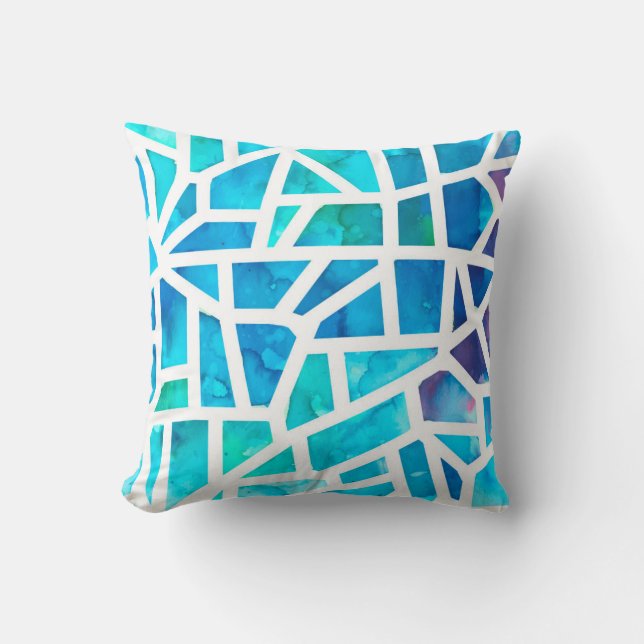 Zee abstracte Waterverf Glass Turquoise Blue Kussen (Voorkant)