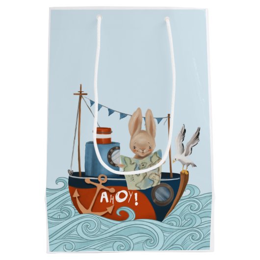 Zee Adventure Nautical Baby Boy Shower Medium Cadeauzakje (Achterkant)