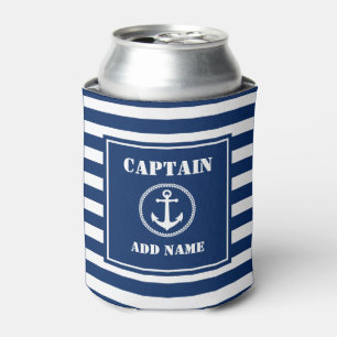 Zee Anchor Kapitein Naam Bot Naam Blauwe Stripe Blikjeskoeler