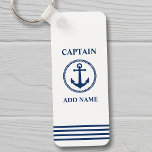 Zee Anchor Kapitein Naam of Boat Naam Wit toevoege Sleutelhanger<br><div class="desc">Nautical Zee Anchor Captain Add Name of Boat Name Navy Blue op White Sleutelhanger.</div>
