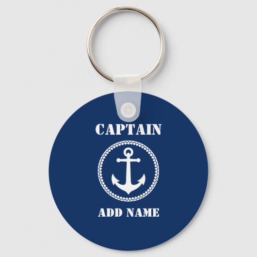 Zee Anchor Kapitein Naam of Boat Name Navy Blue to Sleutelhanger (Voorkant)