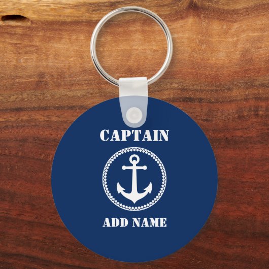 Zee Anchor Kapitein Naam of Boat Name Navy Blue to Sleutelhanger (Voorkant)