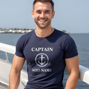 Zee Anchor Kapitein Naam of Boat Name Navy Blue to T-shirt