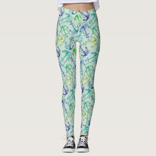Zee Anchors en hellingspatroon Leggings (Voorkant)