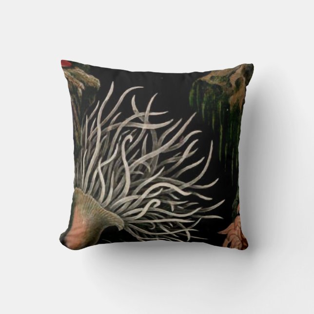 Zee Anemone Nautical Design Black Pillow Coastal Kussen (Voorkant)