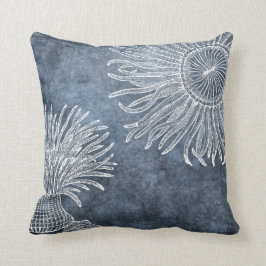 Zee Anemone Waterverf Ocean Navy Blue White Kussen