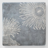 Zee Anemone Waterverf Twilight Ocean Blue White Stenen Onderzetter (Voorkant)