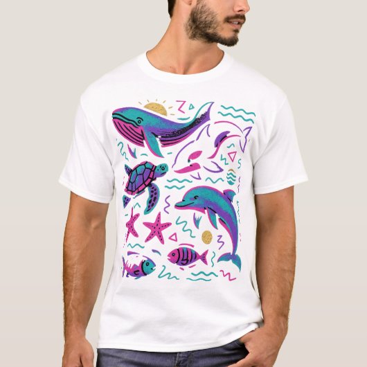 Zee Animal 90s Retro T-shirt | walvis voor de Natu (Voorkant)