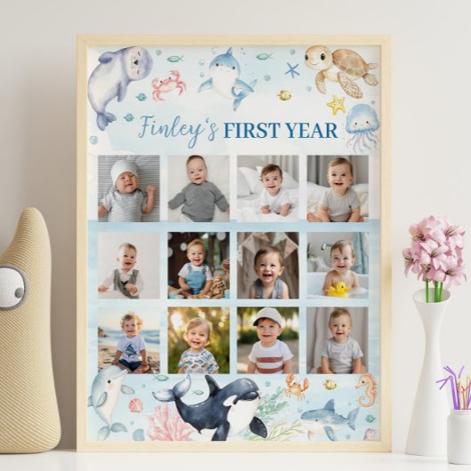 Zee Animal Kids Verjaardag Foto Milestone Sign Poster