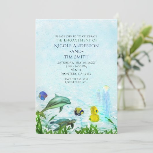 Zee Animals Beach Waterverf Party Uitnodigingen (Staand voorkant)