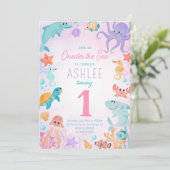 Zee Animals Birthday Party Invitation Kaart (Staand voorkant)