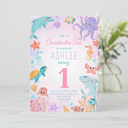 Zee Animals Birthday Party Invitation Kaart (Staand voorkant)