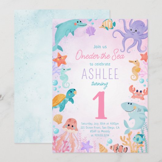 Zee Animals Birthday Party Invitation Kaart (Voorkant / Achterkant)