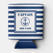 Zee Anker Kapitein Bootnaam Blauw en Wit Streep Blikjeskoeler (Voorkant)