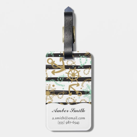 Zee-ankerpatroon Bagagelabel (Achterkant verticaal)