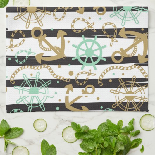 Zee-ankerpatroon Theedoek (Gevouwen)