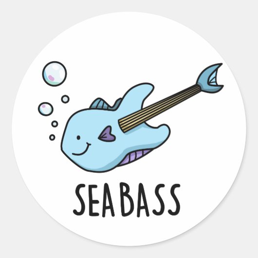 Zee Bass Funny Bass Guitar Fish Pun Ronde Sticker (Voorkant)