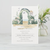 Zee Beach Floral Arch Botanical Wedding Invite Bedankkaart (Staand voorkant)