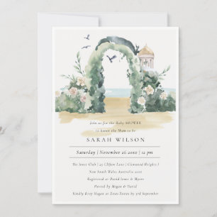 Zee Beach Floral Arch Botanisch Baby shower Invite Bedankkaart