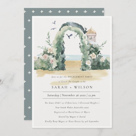 Zee Beach Floral Arch Botanisch Verloving Invite Bedankkaart (Voorkant / Achterkant)