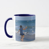 Zee Beach Foto Modern Wit Initiaal op Blauw Mok (Links)
