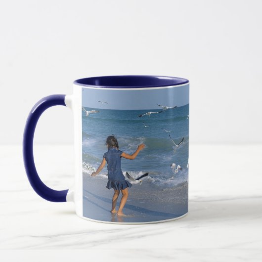 Zee Beach Foto Modern Wit Initiaal op Blauw Mok (Links)