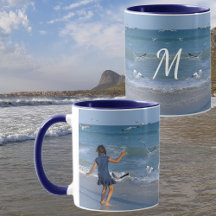Zee Beach Foto Modern Wit Initiaal op Blauw