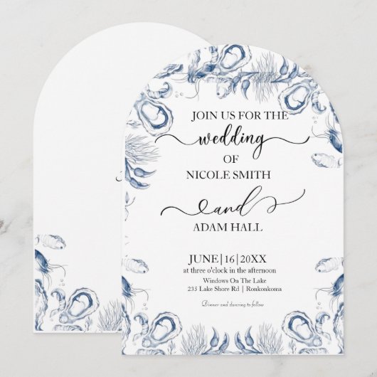 Zee Beach huwelijksuitnodiging |Kustbestemming Kaart (Voorkant / Achterkant)