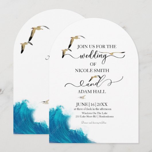 Zee Beach huwelijksuitnodiging |Kustbestemming Kaart (Voorkant / Achterkant)