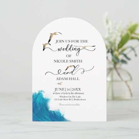 Zee Beach huwelijksuitnodiging |Kustbestemming Kaart (Staand voorkant)