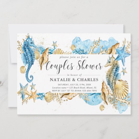 Zee & Beach Seahorse Koppels Douche Uitnodiging (Voorkant)