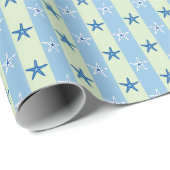 Zee Beach Starfish Blauwe en Groene Strepen Naadlo Cadeaupapier (Rol Hoek)