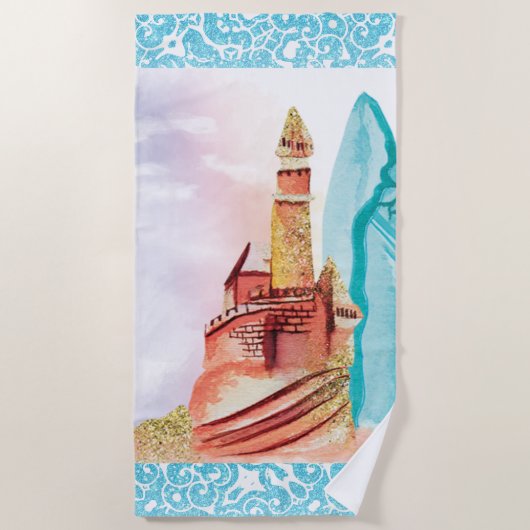 *~* Zee Beach Surf Board Zand Castle Beach Towel Strandlaken (Voorkant)