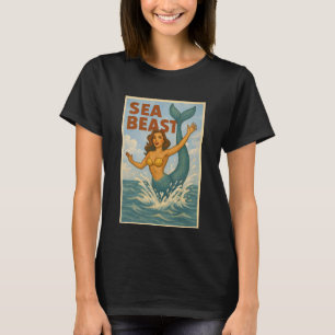 Zee Beest Retro Zeemeermin Grappig Kust- en Stra T-shirt