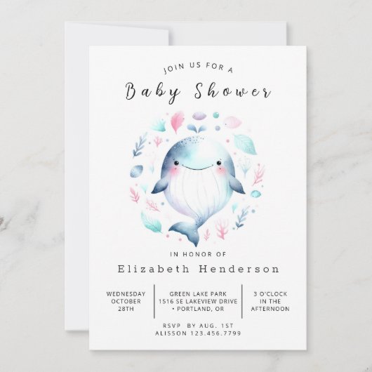 Zee bewerkbaar walvis Baby shower Kaart (Voorkant)
