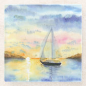 Zee bij zonsondergang glazen onderzetter (Voorkant)