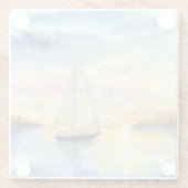 Zee bij zonsondergang glazen onderzetter (Achterkant)