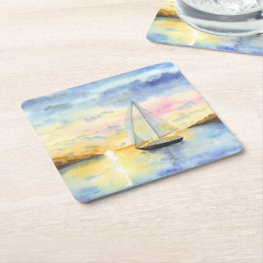 Zee bij zonsondergang kartonnen onderzetters (Schuin)