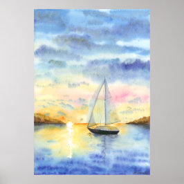 Zee bij zonsondergang poster