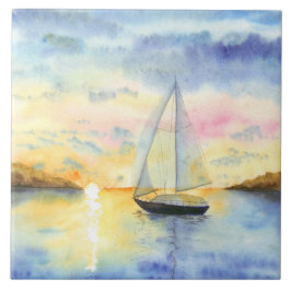 Zee bij zonsondergang tegeltje