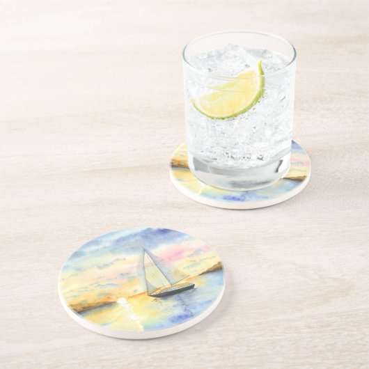 Zee bij zonsondergang zandsteen onderzetter (Zijkant)