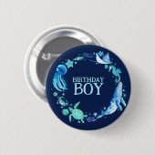 Zee Birthday Boy Whale Navy Ronde Button 5,7 Cm (Voorkant /achterkant)