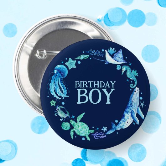 Zee Birthday Boy Whale Navy Ronde Button 5,7 Cm
