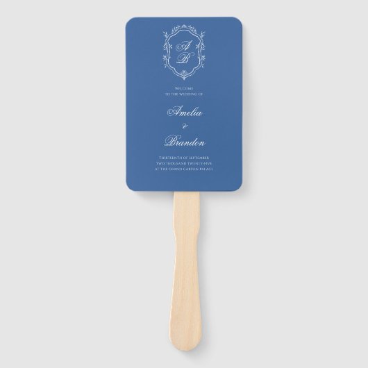 Zee Blauw Botanische Monogram Kreeft Trouwprogramm Handwaaier (Voorkant)