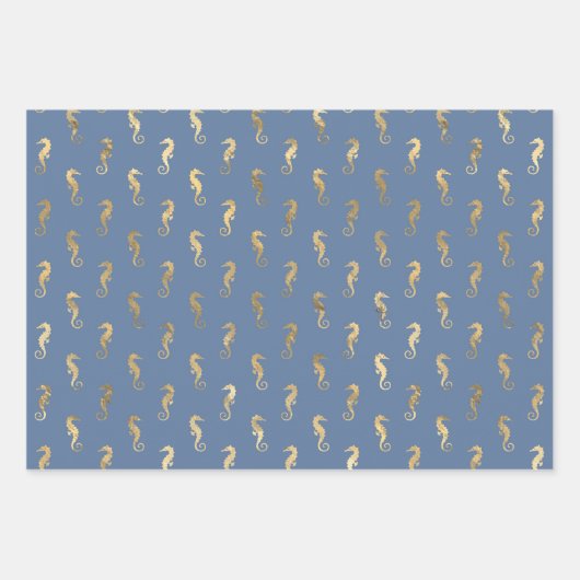 Zee Blauw en Goud Zeepaardje Trident Zeemeermin Sc Inpakpapier Vel (Voorkant 2)