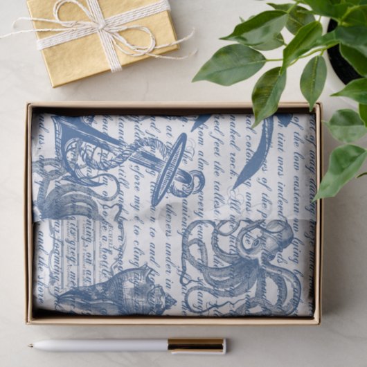  Zee Blauw en Witboek Tissuepapier (Geschenk)