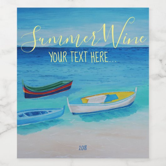 Zee Blauw, Geel Drifting Boats Wijnlabel Wijn Etiket (Enkel label)