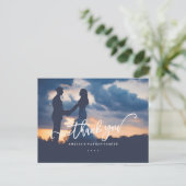 Zee blauw goud foto bruiloft dank u Briefkaart (Staand voorkant)