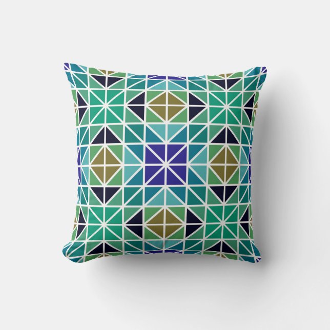 Zee blauw, groen en zwart geometrisch accentkussen kussen (Voorkant)