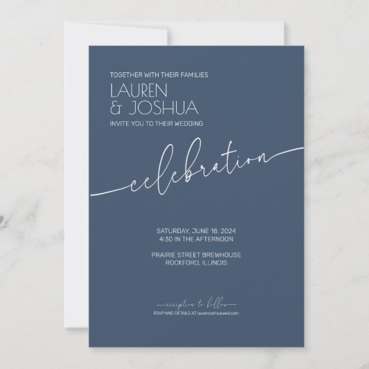 Zee blauw · Modern minimalistisch script bruiloft Kaart (Voorkant)